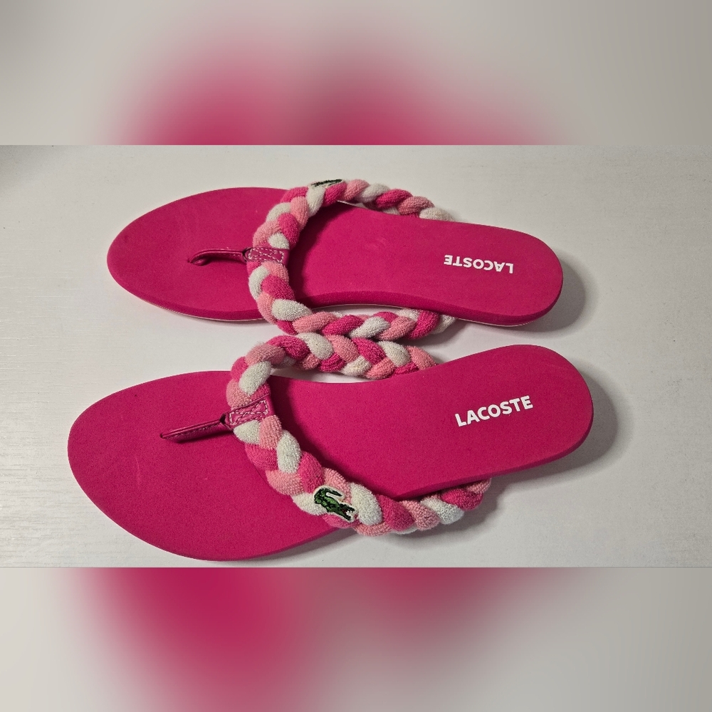 Lacoste Flip Flop Beach Sandals Pink/White with Logo Women's US Size 7